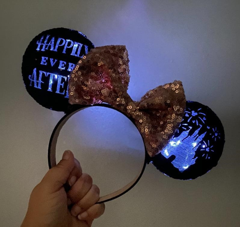 Happily Ever After Light Up Headband - Black with Choice of Bow Color