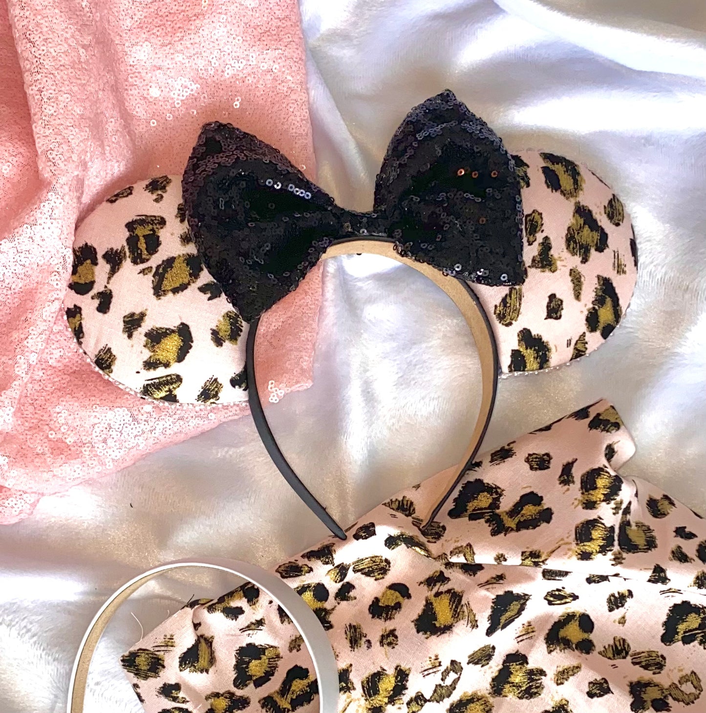 Pink and Gold Leopard Headband
